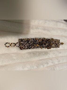 Stones & Beaded Earthy Statement Bracelet - Handsewn